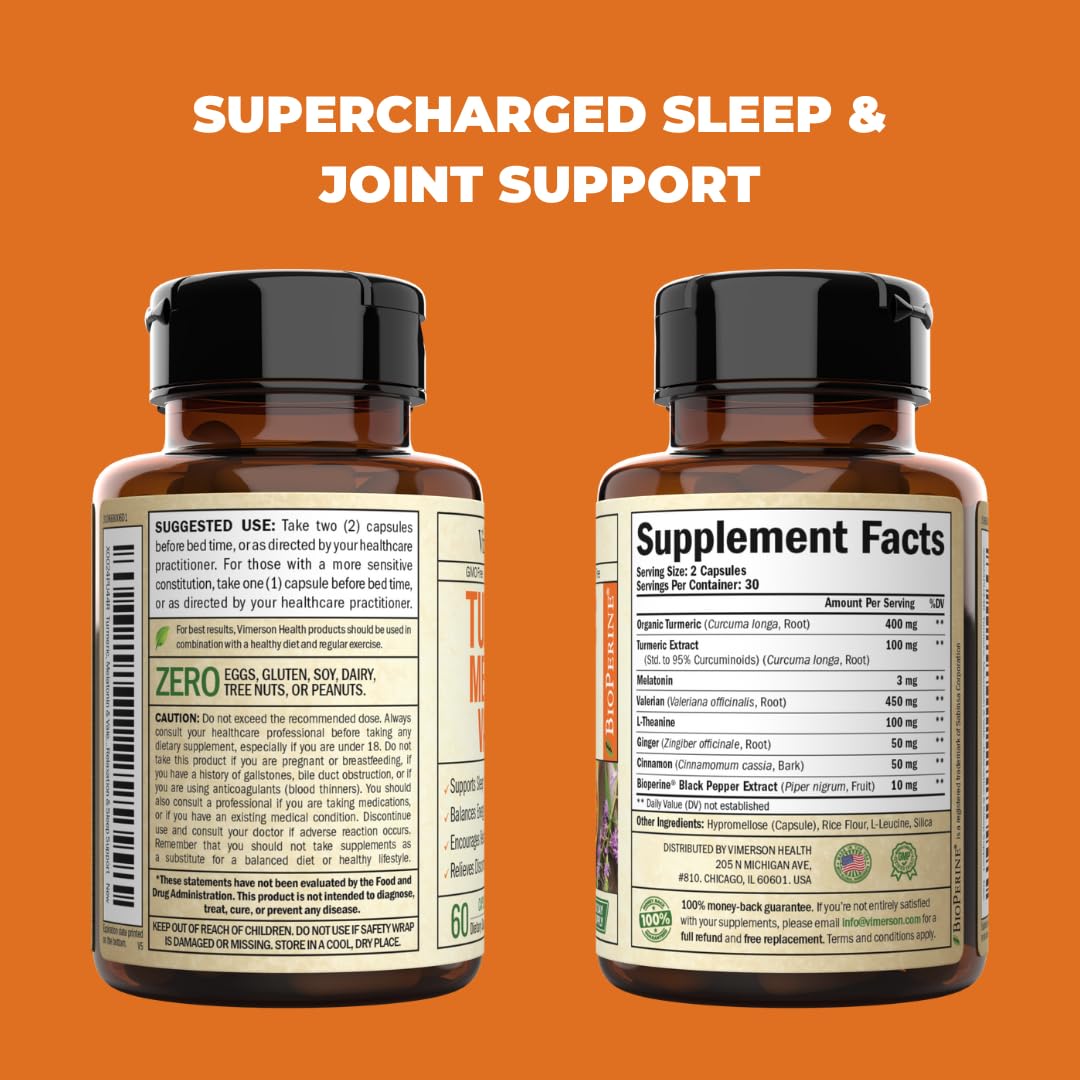 Turmeric, Melatonin & Valerian Root Sleep Aid Supplement. Natural Sleep Aid for Adults - Maple Wellness Supplements