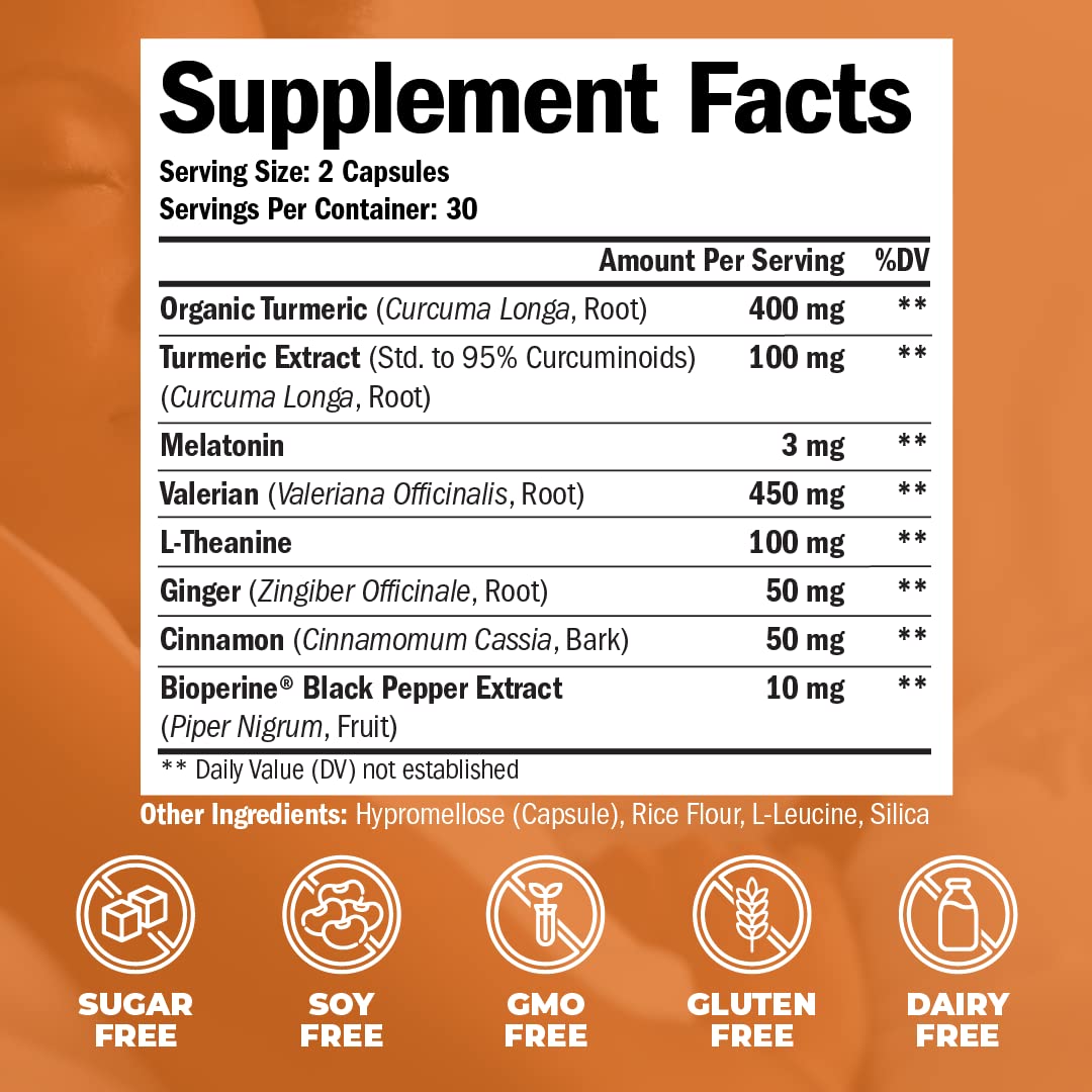 Turmeric, Melatonin & Valerian Root Sleep Aid Supplement. Natural Sleep Aid for Adults - Maple Wellness Supplements