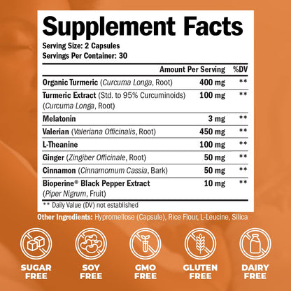 Turmeric, Melatonin & Valerian Root Sleep Aid Supplement. Natural Sleep Aid for Adults - Maple Wellness Supplements