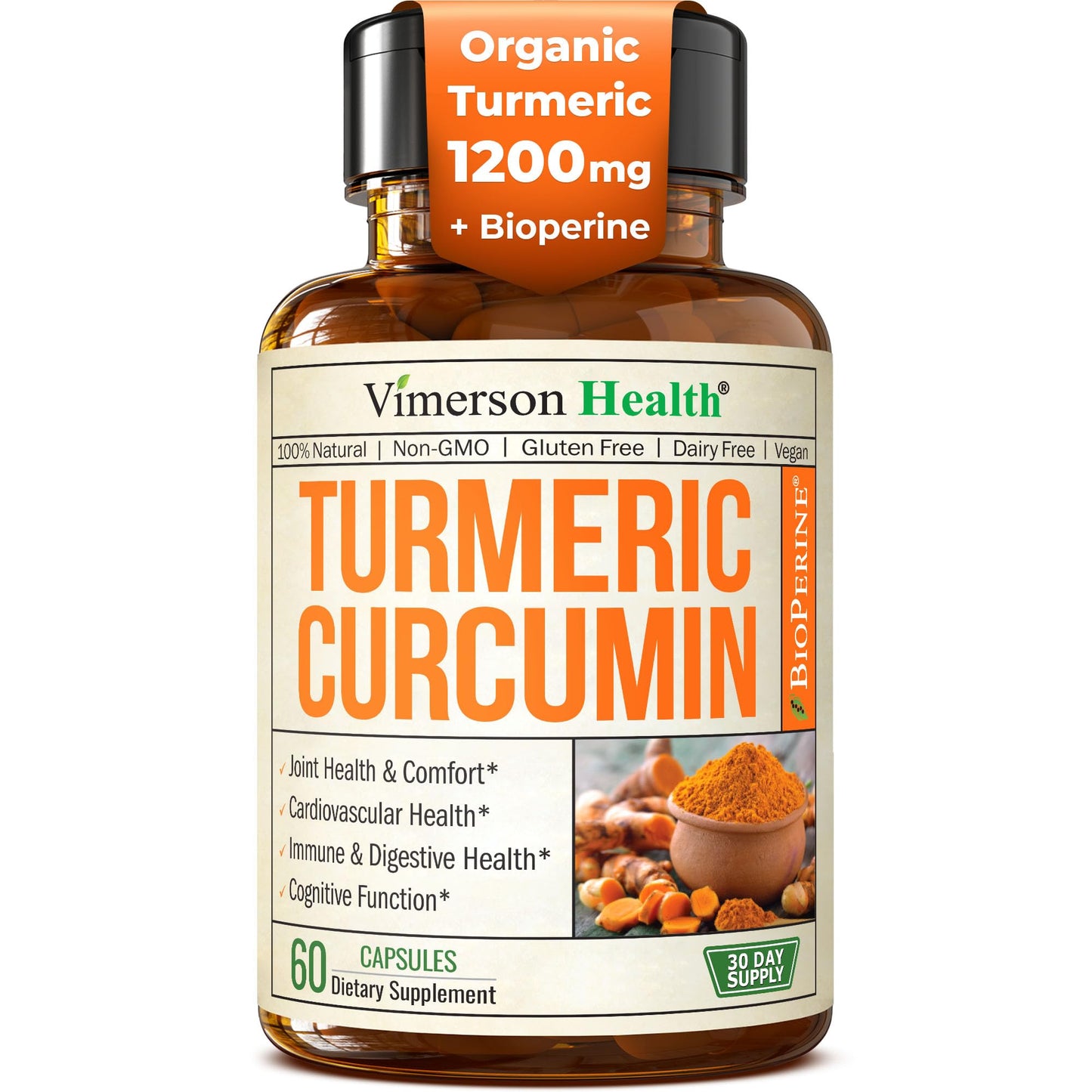 Turmeric with Black Pepper - High Potency Organic 1200mg Turmeric Curcumin Supplement for Joint Support & Digestive Health - Curcumin with Black Pepper - Maple Wellness Supplements