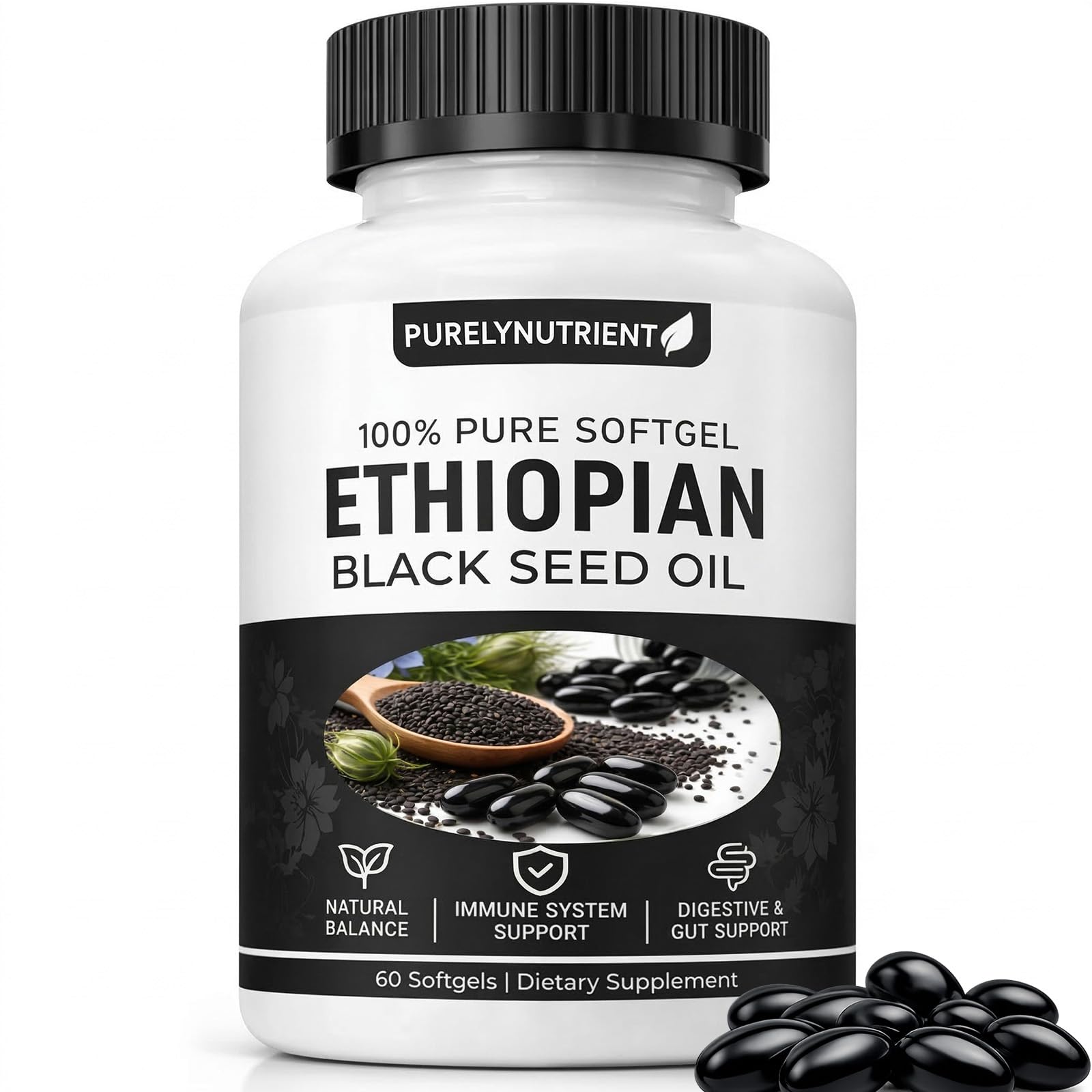 TUVAAZ PURELYNUTRIENT Ethiopian Black Seed Oil Capsules with 4.64% Thymoquinone, Immune Support & Digestion & Energy Booster - Maple Wellness Supplements