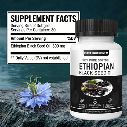 TUVAAZ PURELYNUTRIENT Ethiopian Black Seed Oil Capsules with 4.64% Thymoquinone, Immune Support & Digestion & Energy Booster - Maple Wellness Supplements