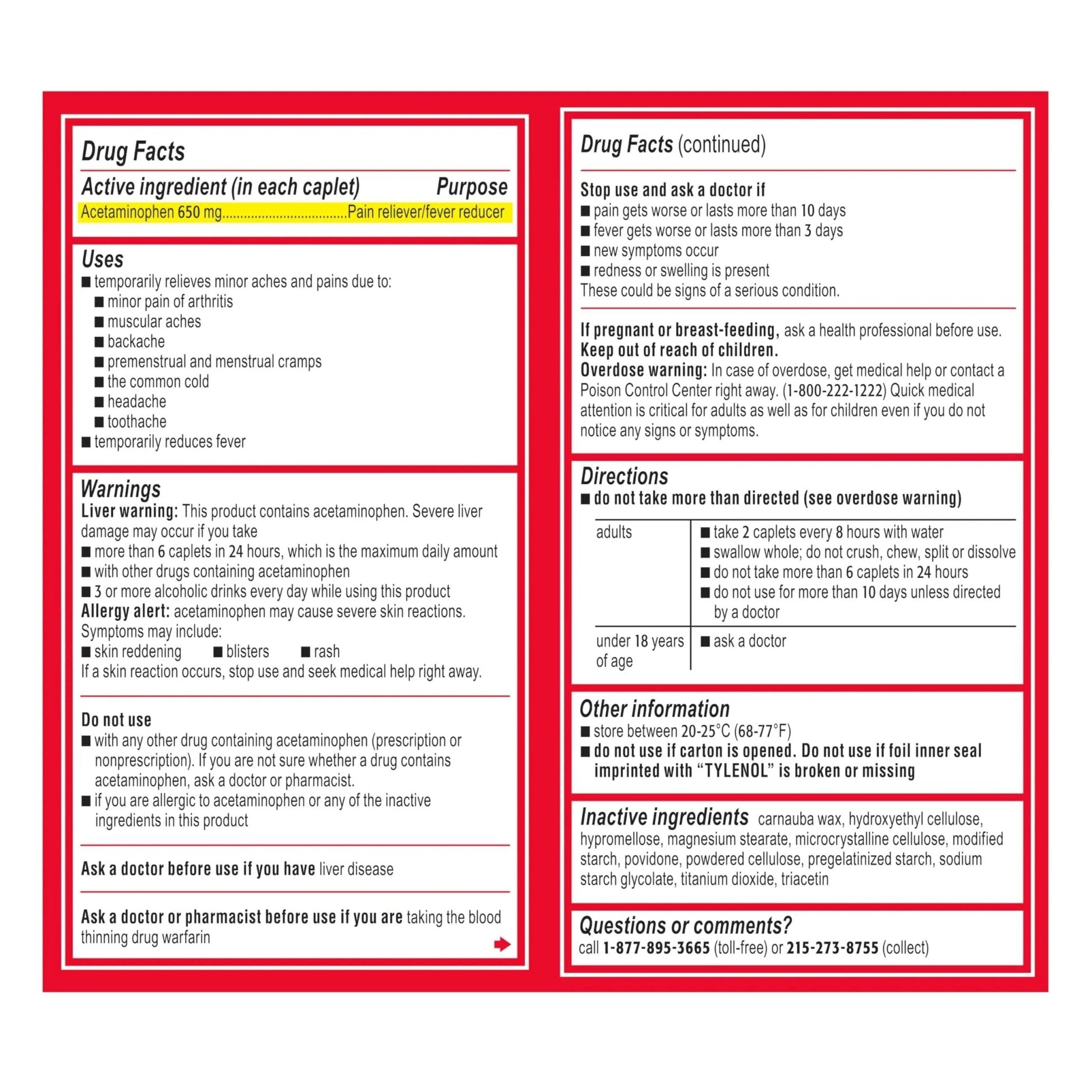 Tylenol Acetaminophen 650 mg Extended Release Caplets, Fast, Strong Pain Relief, 8 Hour Arthritis Pain Relief, Joint Pain Reliever & Fever Reducer, Long-Lasting Relief, Oral Medicine, 225 Count - Maple Wellness Supplements