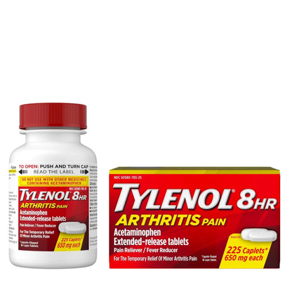 Tylenol Acetaminophen 650 mg Extended Release Caplets, Fast, Strong Pain Relief, 8 Hour Arthritis Pain Relief, Joint Pain Reliever & Fever Reducer, Long-Lasting Relief, Oral Medicine, 225 Count - Maple Wellness Supplements