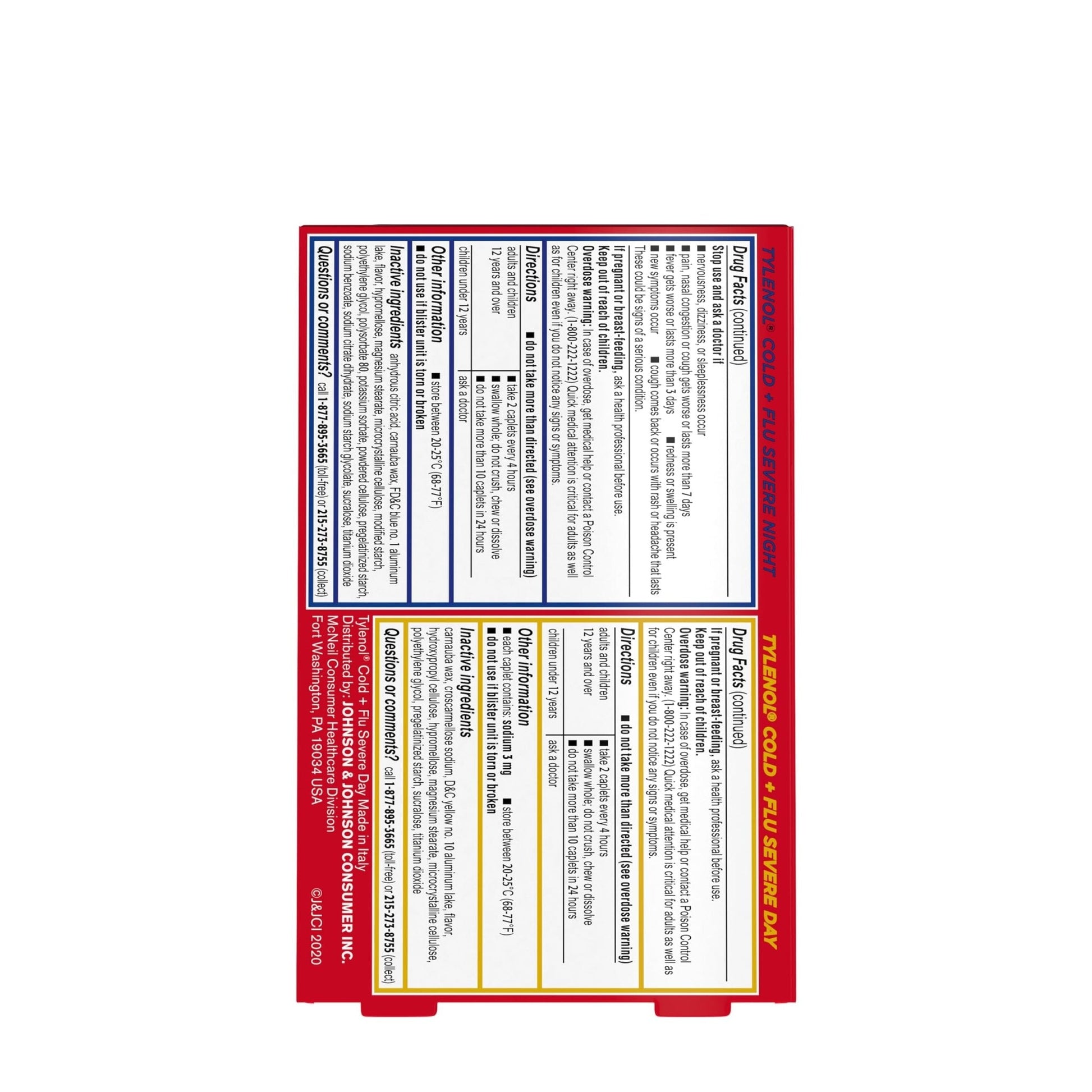 Tylenol Cold + Flu Severe Day & Night Caplets Combo Pack for Multi-Symptom Cold & Flu Symptom Relief, Cough, Sore Throat, and Headache Relief, Acetaminophen Pain Reliever, 24 ct - Maple Wellness Supplements
