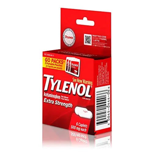 Tylenol Extra Strength 500 mg Acetaminophen Caplets, Pain Reliever & Fever Reducer, Acetaminophen for Minor Arthritis Pain, Headache, Backache & Menstrual Pain Relief, Travel Size, 6 Ct - Maple Wellness Supplements