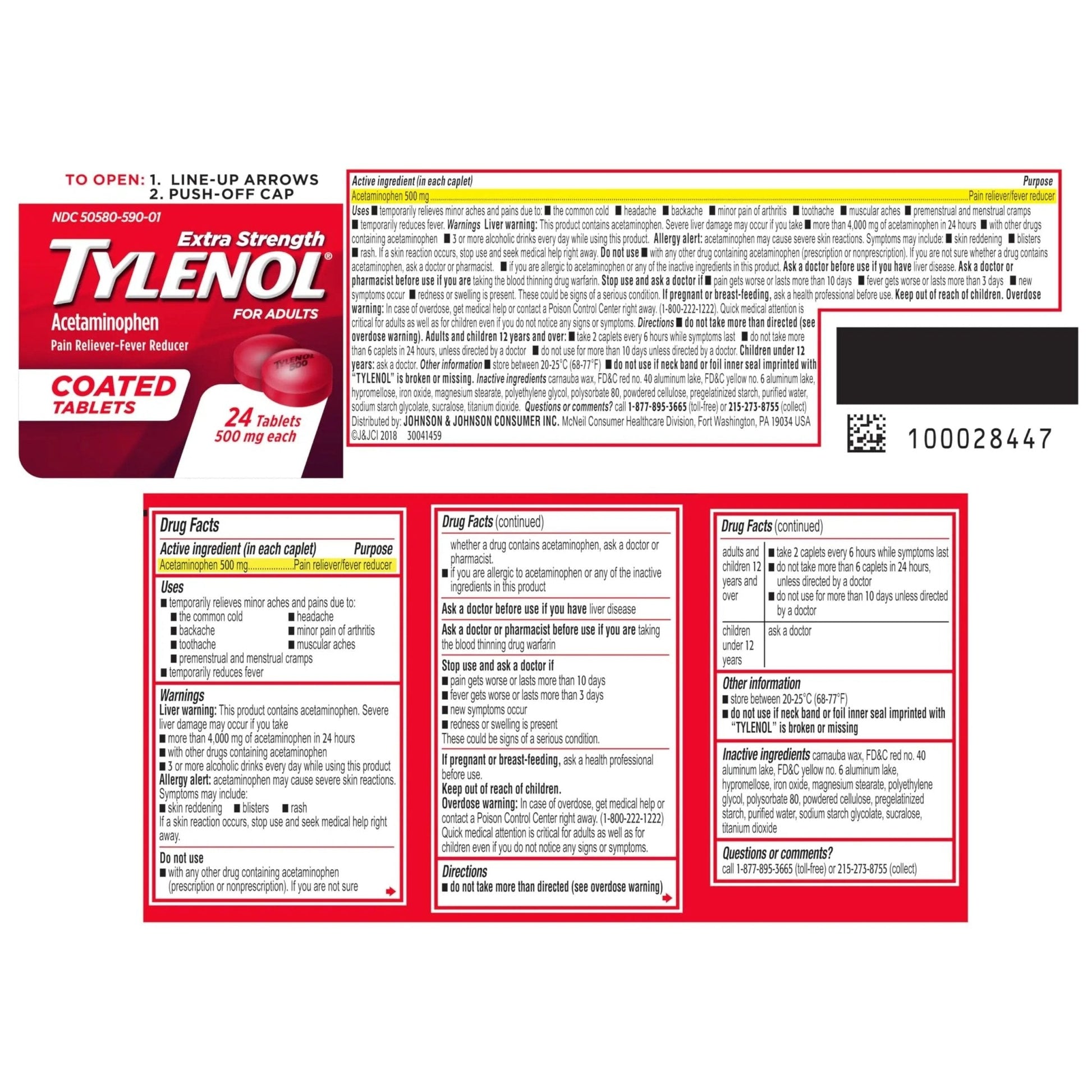Tylenol Extra Strength Pain Reliever & Fever Reducer, Round Coated Tablets, 500 mg Acetaminophen Pain Relief Pills for Headache, Toothache & Minor Arthritis Pain, 24 ct - Maple Wellness Supplements