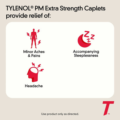 Tylenol PM Extra Strength Nighttime Pain Reliever & Sleep Aid Caplets, Fast, Strong Pain Relief, 500 mg Acetaminophen & 25 mg Diphenhydramine HCl, Non-Habit Forming Medicine for Aches & Cramps, 100 Ct - Maple Wellness Supplements