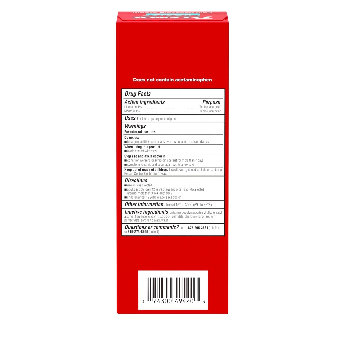 Tylenol Precise Cream, Cooling Sensation Pain Relief, Roll‑On, Lidocaine 4%, Menthol 1%, Targeted Maximum OTC Strength Combination for Back, Muscle and Joint, Numbing Cream Rollerball Applicator, 4 oz - Maple Wellness Supplements