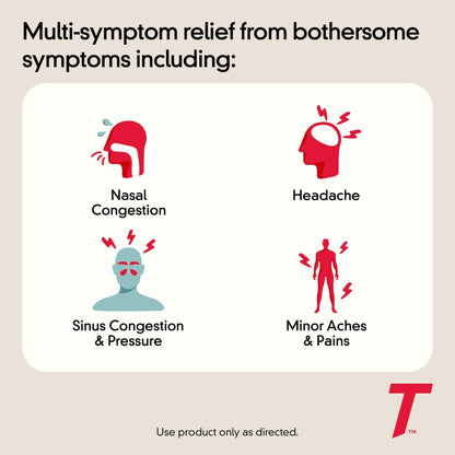 Tylenol Sinus + Headache Daytime Non-Drowsy Relief Caplets, Acetaminophen 325mg, Phenylephrine HCI 5mg, Nasal Decongestant for Sinus Pain, Headache & Nasal Congestion Relief, Fever Reduction, 24 Count - Maple Wellness Supplements