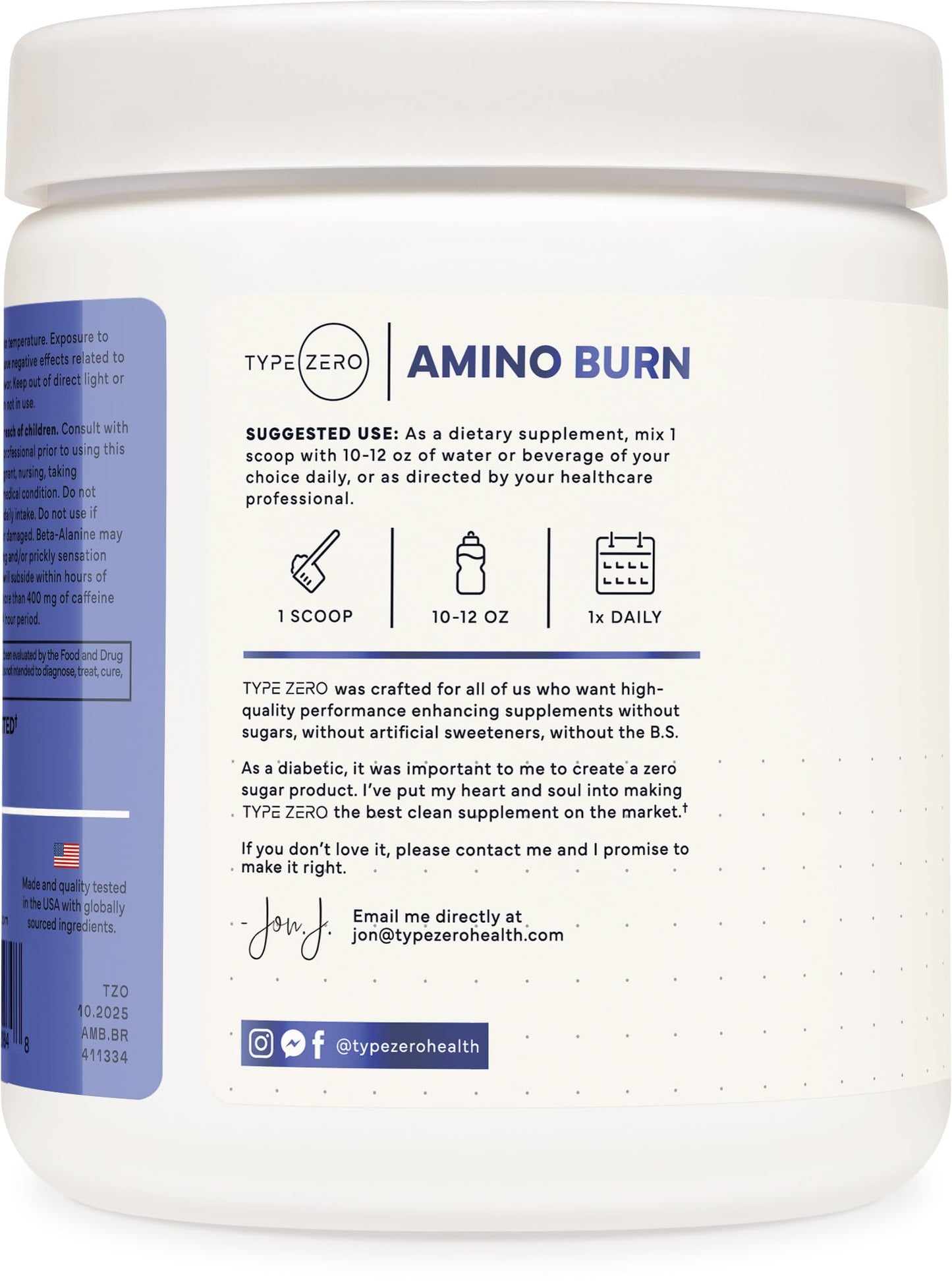 Type Zero Amino Burn - Vegan BCAA + Clean Pre Workout Powder with Arginine AKG, L-Citrulline & Beta Alanine - Amino Acid Clean Energy, Endurance & Hydration Supplement - Blue Raspberry, 30 Servings - Maple Wellness Supplements