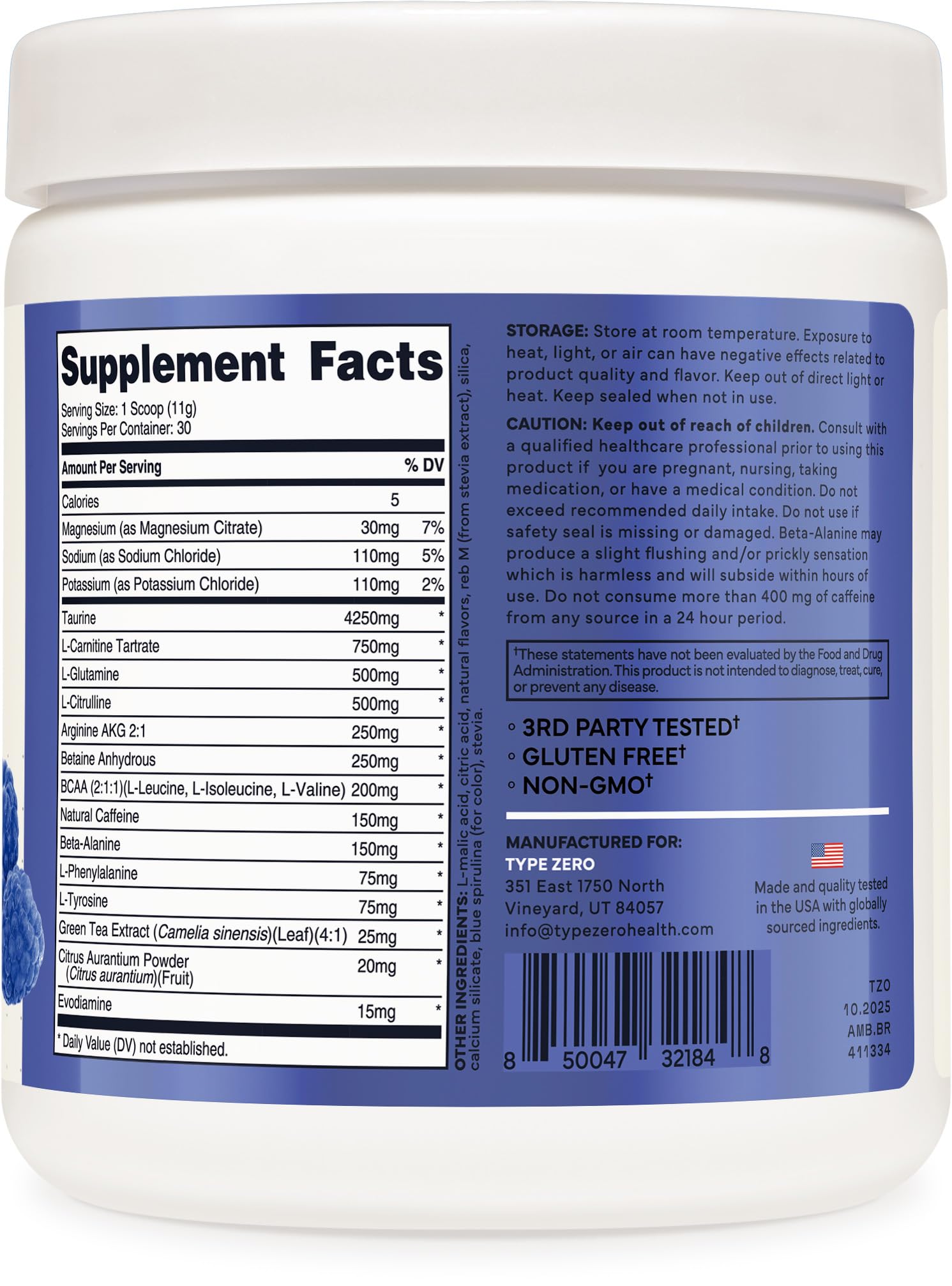 Type Zero Amino Burn - Vegan BCAA + Clean Pre Workout Powder with Arginine AKG, L-Citrulline & Beta Alanine - Amino Acid Clean Energy, Endurance & Hydration Supplement - Blue Raspberry, 30 Servings - Maple Wellness Supplements