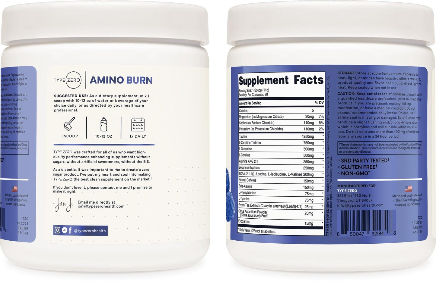 Type Zero Amino Burn - Vegan BCAA + Clean Pre Workout Powder with Arginine AKG, L-Citrulline & Beta Alanine - Amino Acid Clean Energy, Endurance & Hydration Supplement - Blue Raspberry, 30 Servings - Maple Wellness Supplements