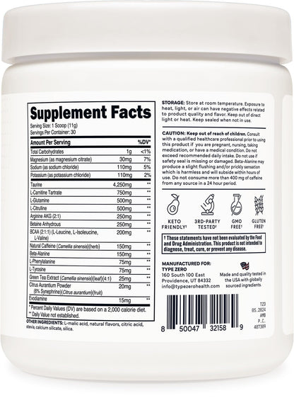 Type Zero Amino Burn Vegan BCAAs + Pre-Workout (Pina Colada Flavored) - Maple Wellness Supplements