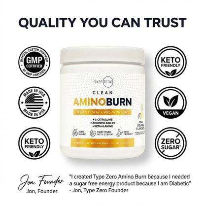 Type Zero Amino Burn Vegan BCAAs + Pre-Workout (Pina Colada Flavored) - Maple Wellness Supplements