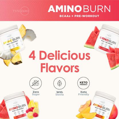 Type Zero AminoBurn (Watermelon Flavored) - Vegan Amino Acids BCAA Drink Sugar-Free Energy Drink Powder & Amino Acids Supplement - Natural Energy - Maple Wellness Supplements