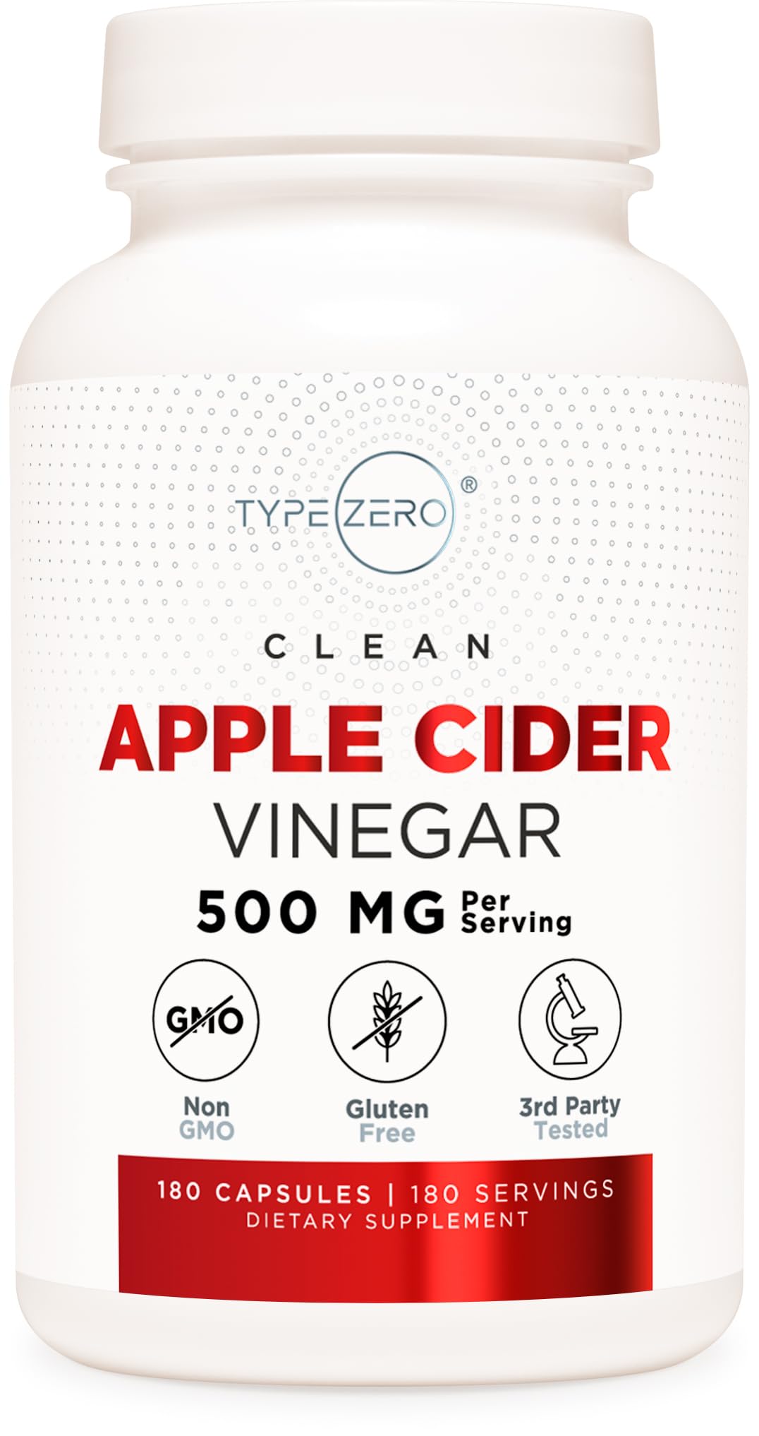Type Zero Apple Cider Vinegar Capsules (180 Count) 500mg Per Serving - Non-GMO, Gluten-Free Supplement - Maple Wellness Supplements