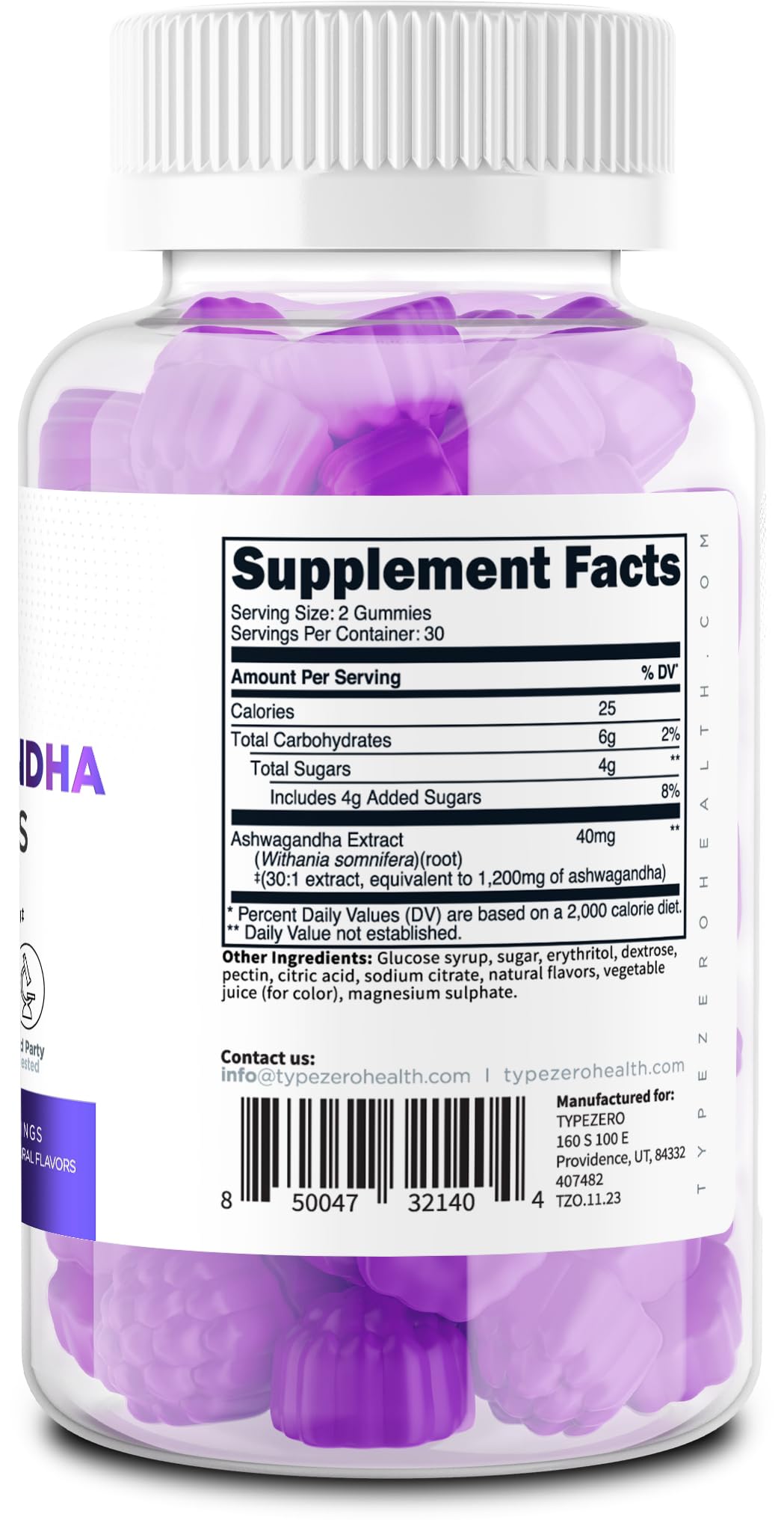 Type Zero Ashwagandha Gummies 1,200mg, 60 Gummies - Ashwagandha Herbal Extract Supplement - 30 Servings, Gluten Free, Non-GMO - Maple Wellness Supplements