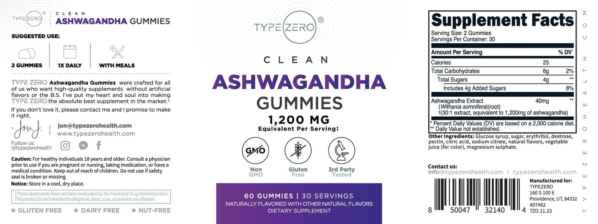 Type Zero Ashwagandha Gummies 60 Gummies for 30 Servings Per Bottle - Ashwagandha Herbal Extract Supplement, Gluten Free, GMO Free - Maple Wellness Supplements