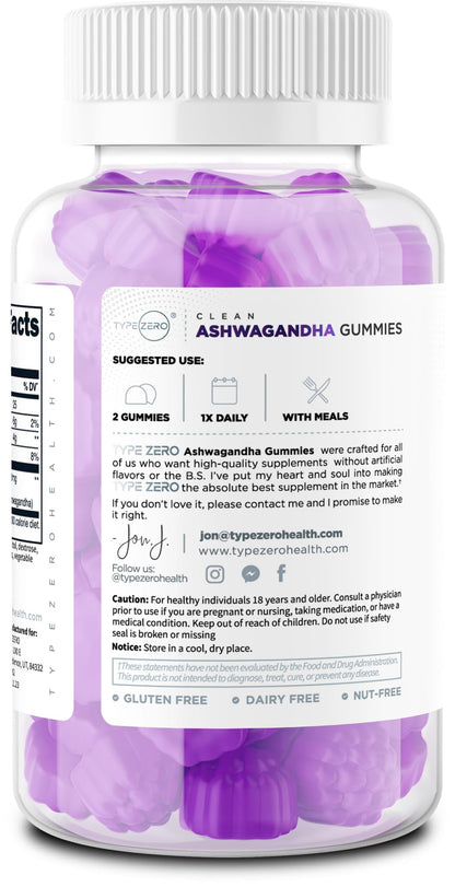 Type Zero Ashwagandha Gummies 60 Gummies for 30 Servings Per Bottle - Ashwagandha Herbal Extract Supplement, Gluten Free, GMO Free - Maple Wellness Supplements