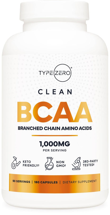 Type Zero BCAA 1000mg (180 Capsules, 90 Servings), Branched Chain Amino Acids (500mg of L-Leucine, 1000mg of L-Isoleucine and L-Valine) - Maple Wellness Supplements