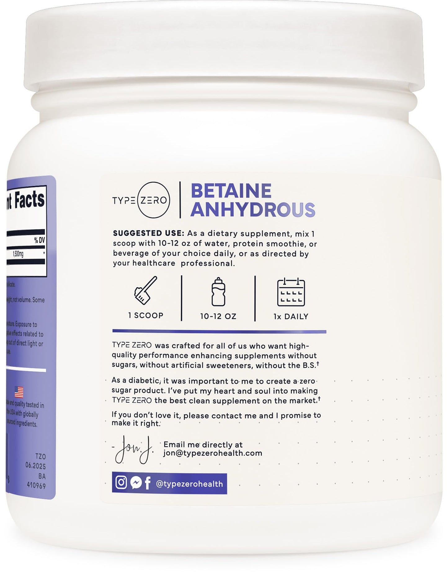 Type Zero Betaine Anhydrous Powder (1 LB) Unflavored - Clean Betaine Anhydrous Supplement, TMG, Trimethylglycine, 1,500mg Per Serving, Keto, GMO-Free - Maple Wellness Supplements