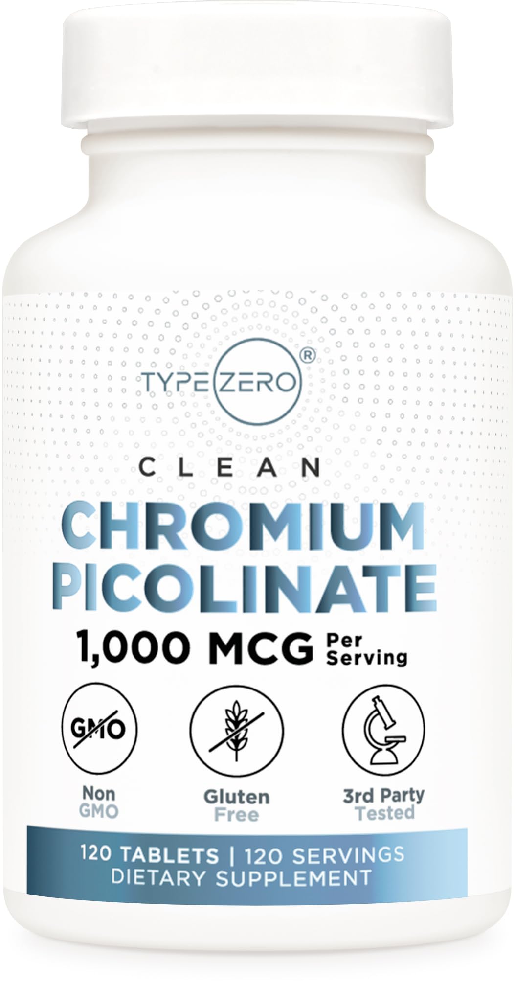 Type Zero Clean Chromium Picolinate Tablets (120 Servings, 1,000 MCG Per Serving) - Non-GMO, Gluten Free - Maple Wellness Supplements