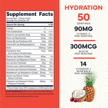 Type Zero Clean Electrolytes Hydration Powder Drink Mix + 14 Essential Vitamins & Minerals - Sugar Free, Zero Artificial Ingredients - Fruit Punch, 50 Servings - Maple Wellness Supplements