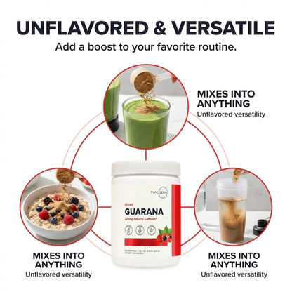 Type Zero Clean Guarana Powder Drink Mix (250 Servings, Unflavored) - 220 MG Caffeine Per Serving, Natural Caffeine, Non GMO, Gluten Free - Maple Wellness Supplements