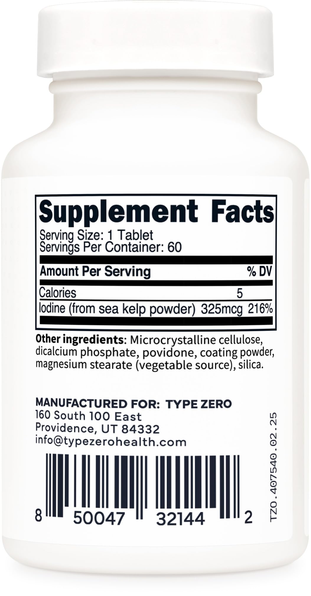 Type Zero Clean Iodine Tablets (60 Servings, 325 MCG Per Serving) - from Sea Kelp, Non-GMO, Gluten Free - Maple Wellness Supplements