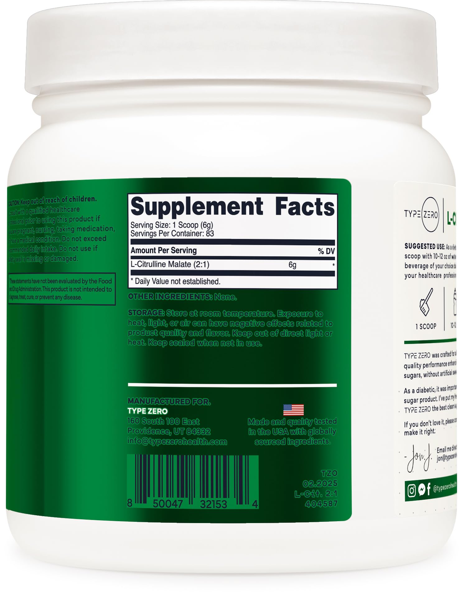 Type Zero Clean L-Citrulline Malate 2:1 Powder Drink Mix (500g, Unflavored) (83 Servings) - Keto Friendly, Gluten Free, Non-GMO - Maple Wellness Supplements