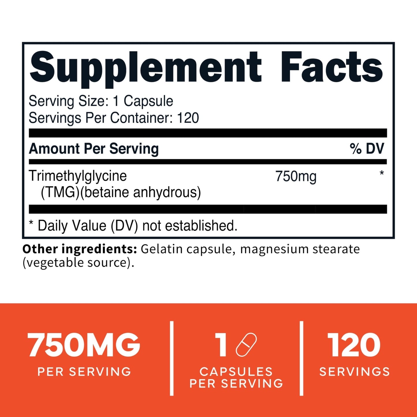 Type Zero Clean TMG Trimethylglycine Capsules (120 Servings) - Non GMO, Gluten Free - Maple Wellness Supplements