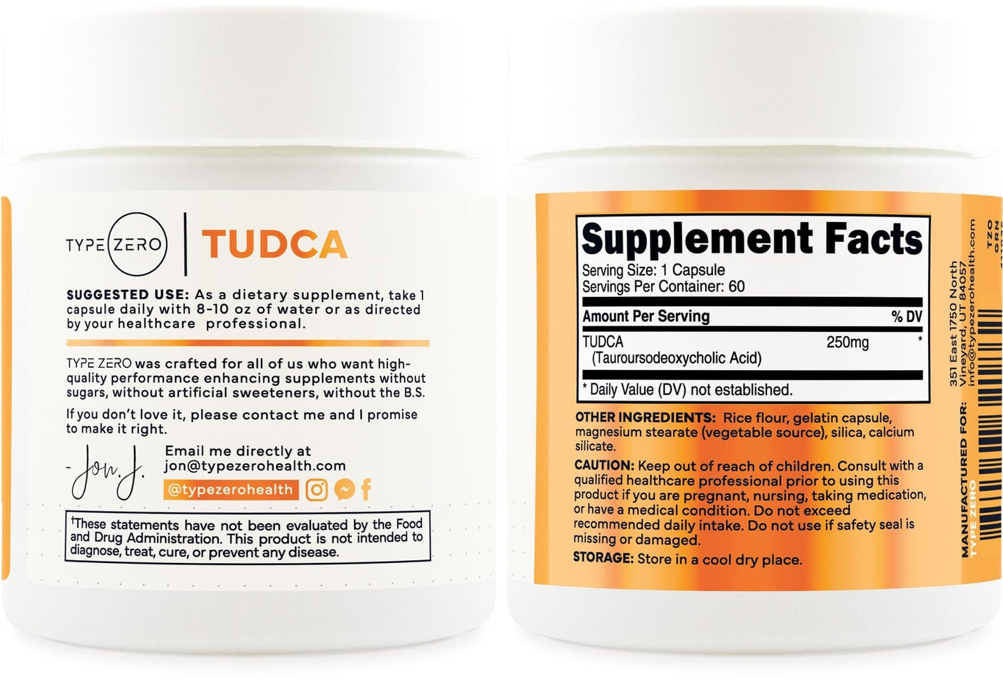 Type Zero Clean TUDCA Capsules 250mg - Pure Tauroursodeoxycholic Acid Supplement - Bile Salt Derivative - 60 Capsules, 60 Servings - Maple Wellness Supplements