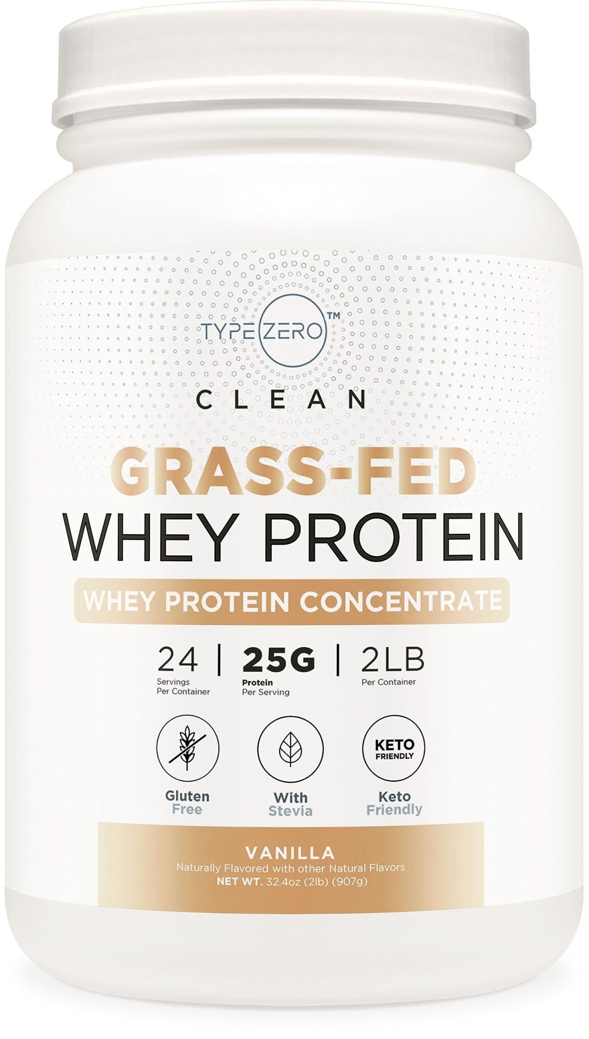 Type Zero Grass Fed Whey Protein Concentrate Powder (Vanilla, 2LBS) - Gluten Free - Maple Wellness Supplements