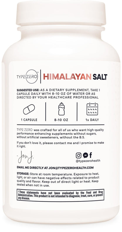 Type Zero Himalayan Rock Salt Capsules (120 Capsules) (1000mg per Serving) - Maple Wellness Supplements