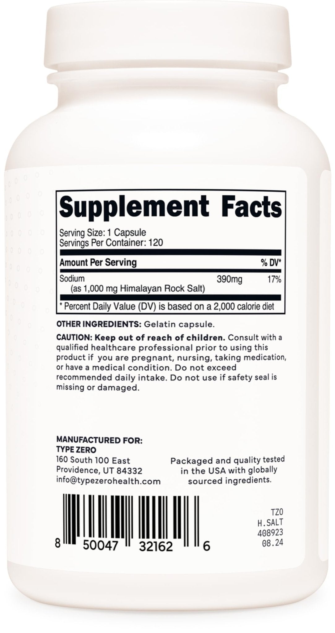 Type Zero Himalayan Rock Salt Capsules (120 Capsules) (1000mg per Serving) - Maple Wellness Supplements