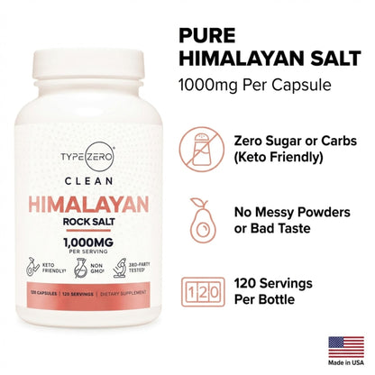 Type Zero Himalayan Rock Salt Capsules (120 Capsules) (1000mg per Serving) - Maple Wellness Supplements