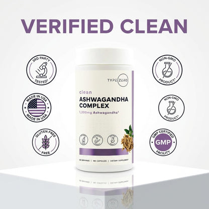 Type Zero KSM-66 Ashwagandha Root Extract 1,200mg, 60 Servings - High Potency 5% Withanolides - with Turmeric, Rhodiola Rosea and BioPerine Black Pepper Extract - 180 Veggie Caps - Maple Wellness Supplements