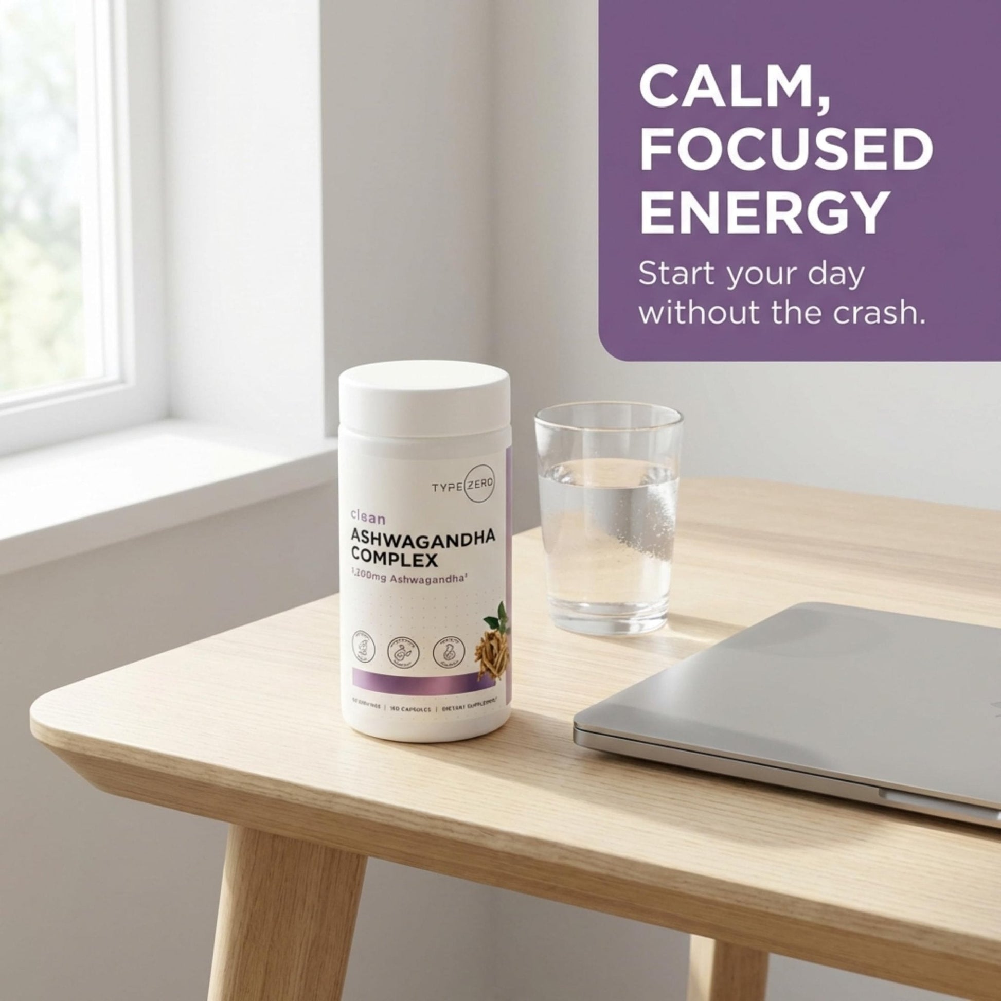 Type Zero KSM-66 Ashwagandha Root Extract 1,200mg, 60 Servings - High Potency 5% Withanolides - with Turmeric, Rhodiola Rosea and BioPerine Black Pepper Extract - 180 Veggie Caps - Maple Wellness Supplements
