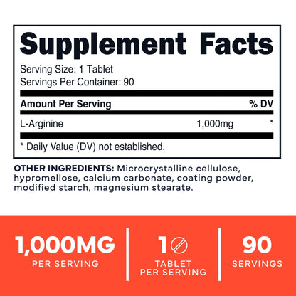 Type Zero L-Arginine 90 Tablets 1,000 mg per Serving - Non-GMO - Maple Wellness Supplements
