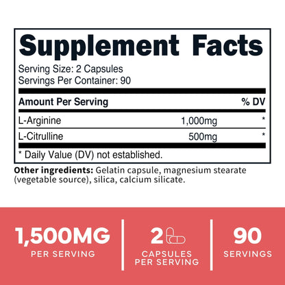 Type Zero L-Arginine + L-Citrulline Supplement (1500mg) - Nitric Oxide Booster - Clean, Keto-Friendly, GMO-Free, 180 Capsules, 90 Servings - Maple Wellness Supplements