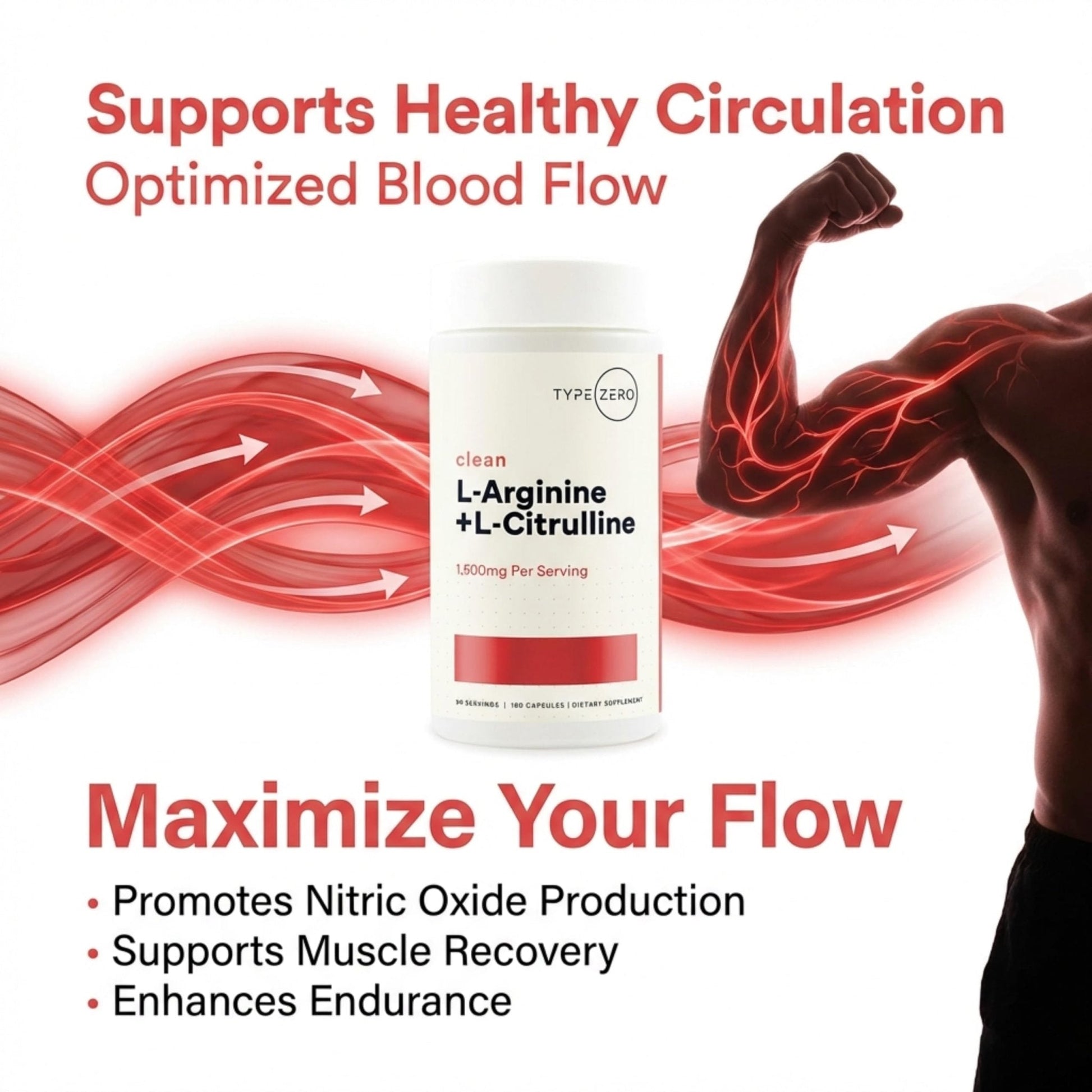 Type Zero L-Arginine + L-Citrulline Supplement (1500mg) - Nitric Oxide Booster - Clean, Keto-Friendly, GMO-Free, 180 Capsules, 90 Servings - Maple Wellness Supplements