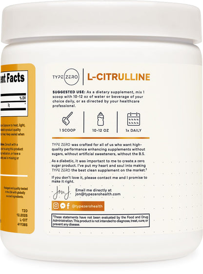 Type Zero L-Citrulline Base Powder, 3,000mg Per Serving - 100 Servings - Maple Wellness Supplements