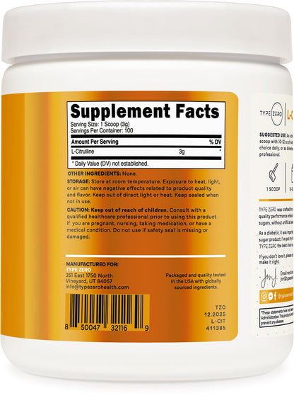 Type Zero L-Citrulline Base Powder, 3,000mg Per Serving - 100 Servings - Maple Wellness Supplements