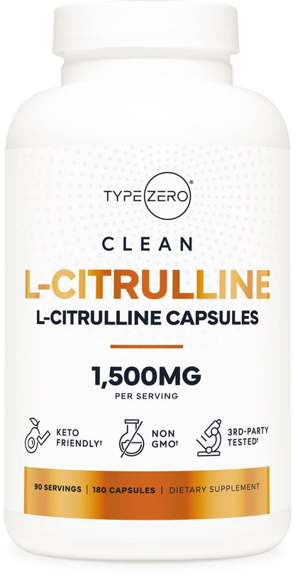Type Zero L-Citrulline Capsules (180 Capsules) (1500 mg per Serving) - GMO-Free - Maple Wellness Supplements