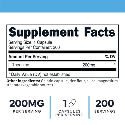 Type Zero L-Theanine (200mg) 200 Capsules - Clean L-Theanine Supplement, Keto, GMO-Free - Maple Wellness Supplements