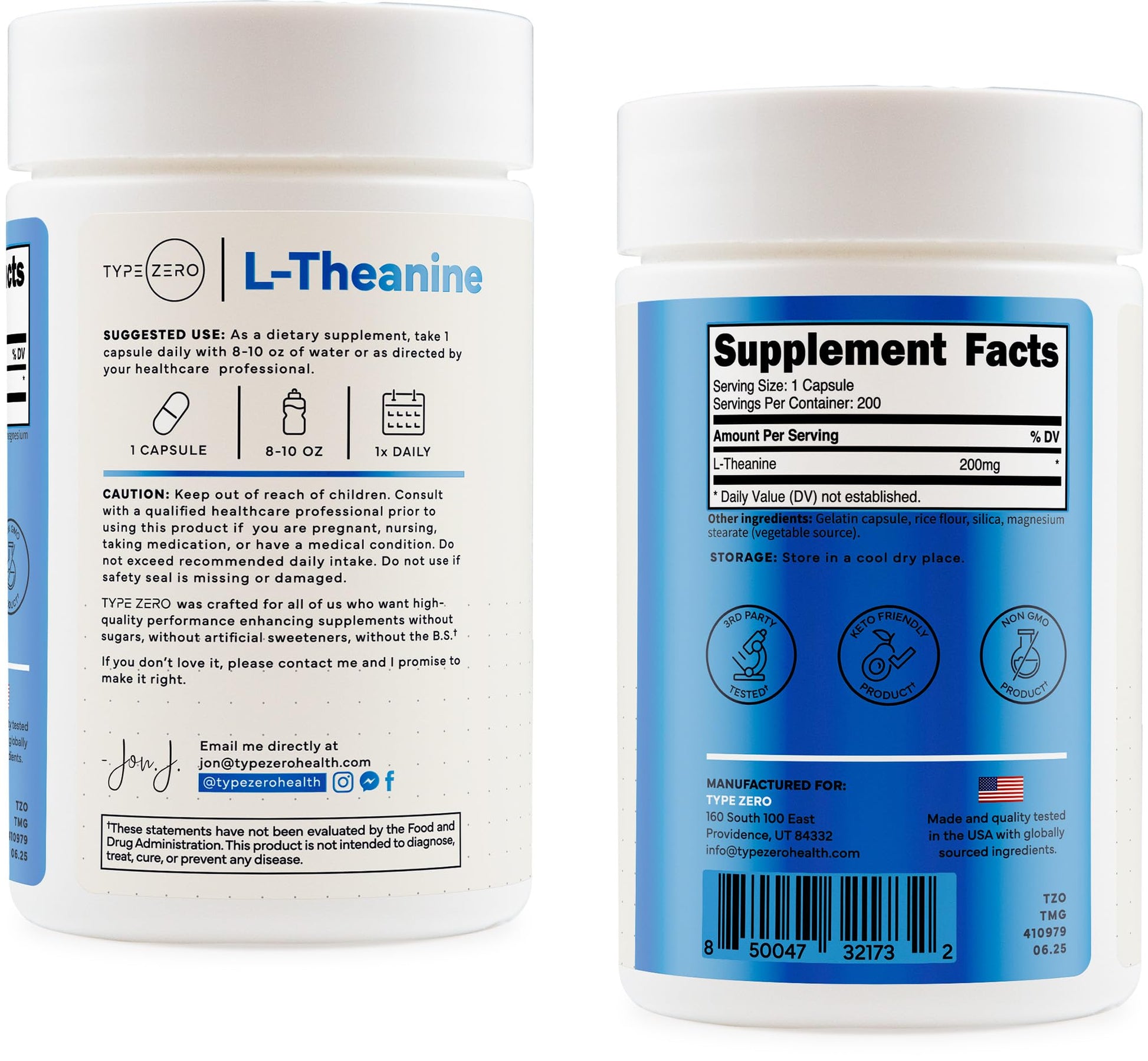 Type Zero L-Theanine (200mg) 200 Capsules - Clean L-Theanine Supplement, Keto, GMO-Free - Maple Wellness Supplements