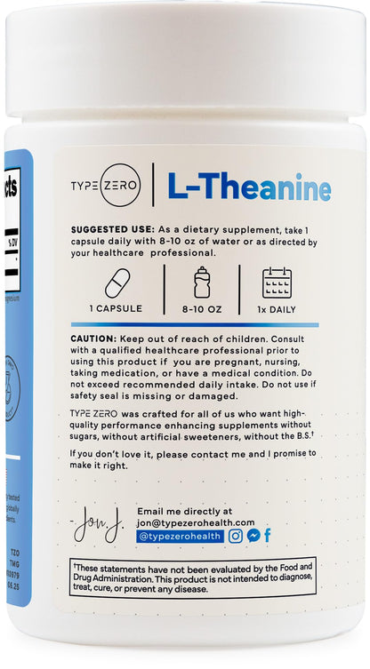 Type Zero L-Theanine (200mg) 200 Capsules - Clean L-Theanine Supplement, Keto, GMO-Free - Maple Wellness Supplements