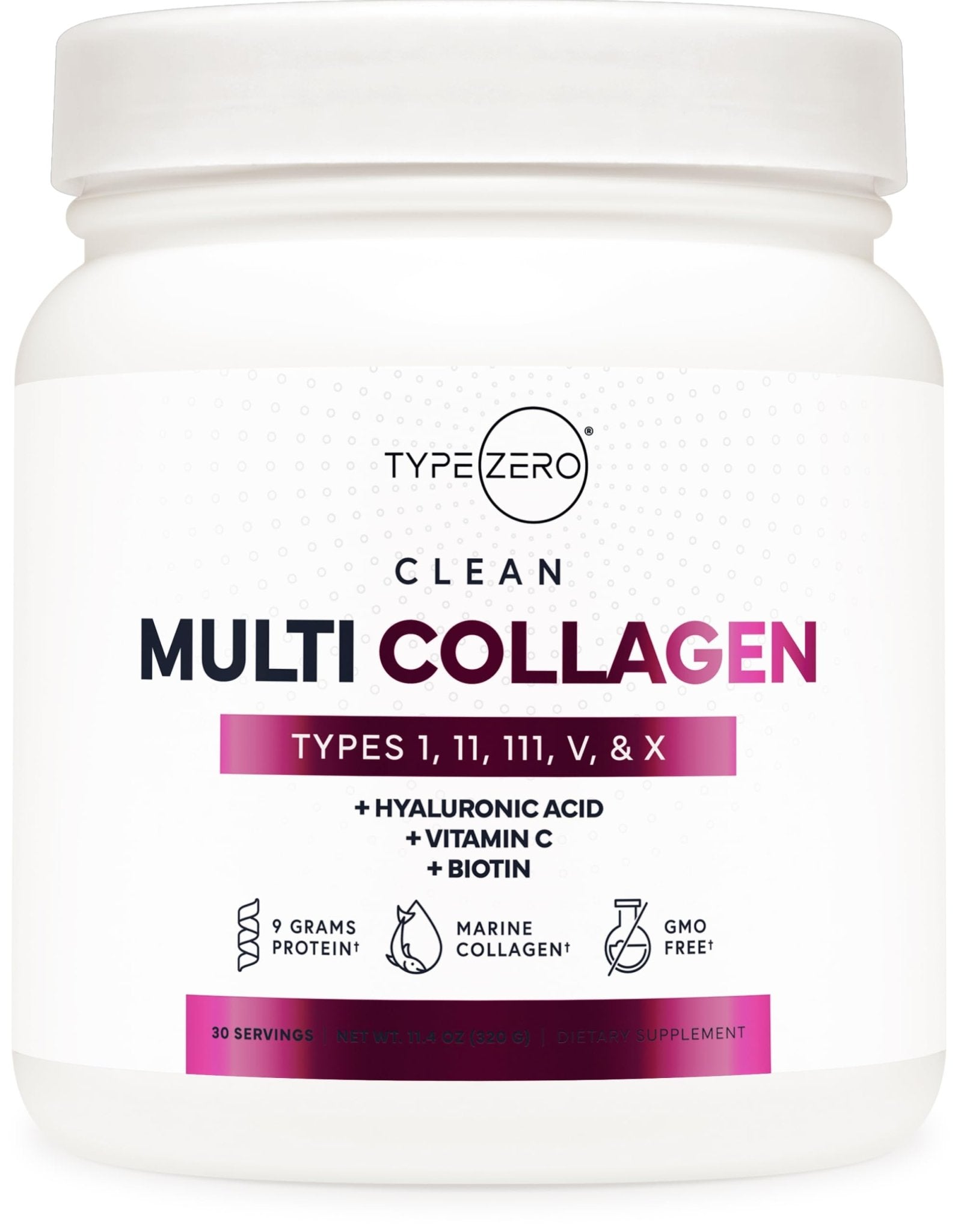 Type Zero Multi Collagen Powder 30 Servings (Unflavored) - Types I, II, III, V, & X Collagen Peptides + Hyaluronic Acid, VIT C, Biotin - Maple Wellness Supplements