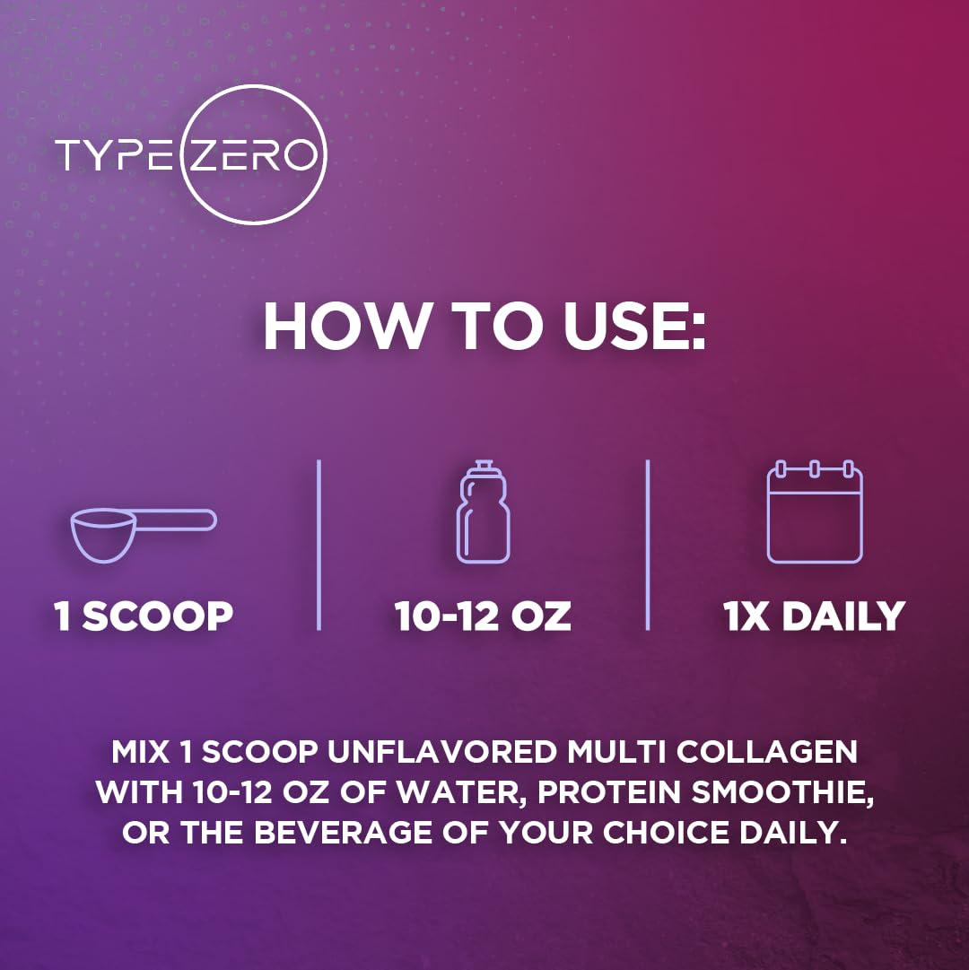 Type Zero Multi Collagen Powder 30 Servings (Unflavored) - Types I, II, III, V, & X Collagen Peptides + Hyaluronic Acid, VIT C, Biotin - Maple Wellness Supplements